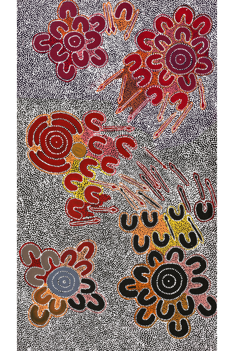 Aboriginal Art by Ritasha Nampijinpa Martin, Janganpa Jukurrpa (Brush-tail Possum Dreaming) - Mawurrji, 107x61cm - ART ARK®