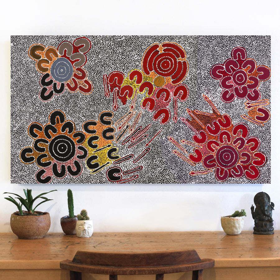 Aboriginal Artwork by Ritasha Nampijinpa Martin, Janganpa Jukurrpa (Brush-tail Possum Dreaming) - Mawurrji, 107x61cm