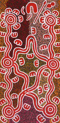 Aboriginal Artwork by Ritasha Nampijinpa Martin, Janganpa Jukurrpa (Brush-tail Possum Dreaming) - Mawurrji, 61x30cm
