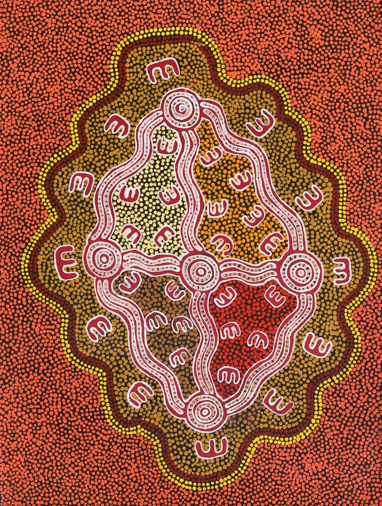 Aboriginal Artwork by Ritasha Nampijinpa Martin, Janganpa Jukurrpa (Brush-tail Possum Dreaming) - Mawurrji, 61x46cm