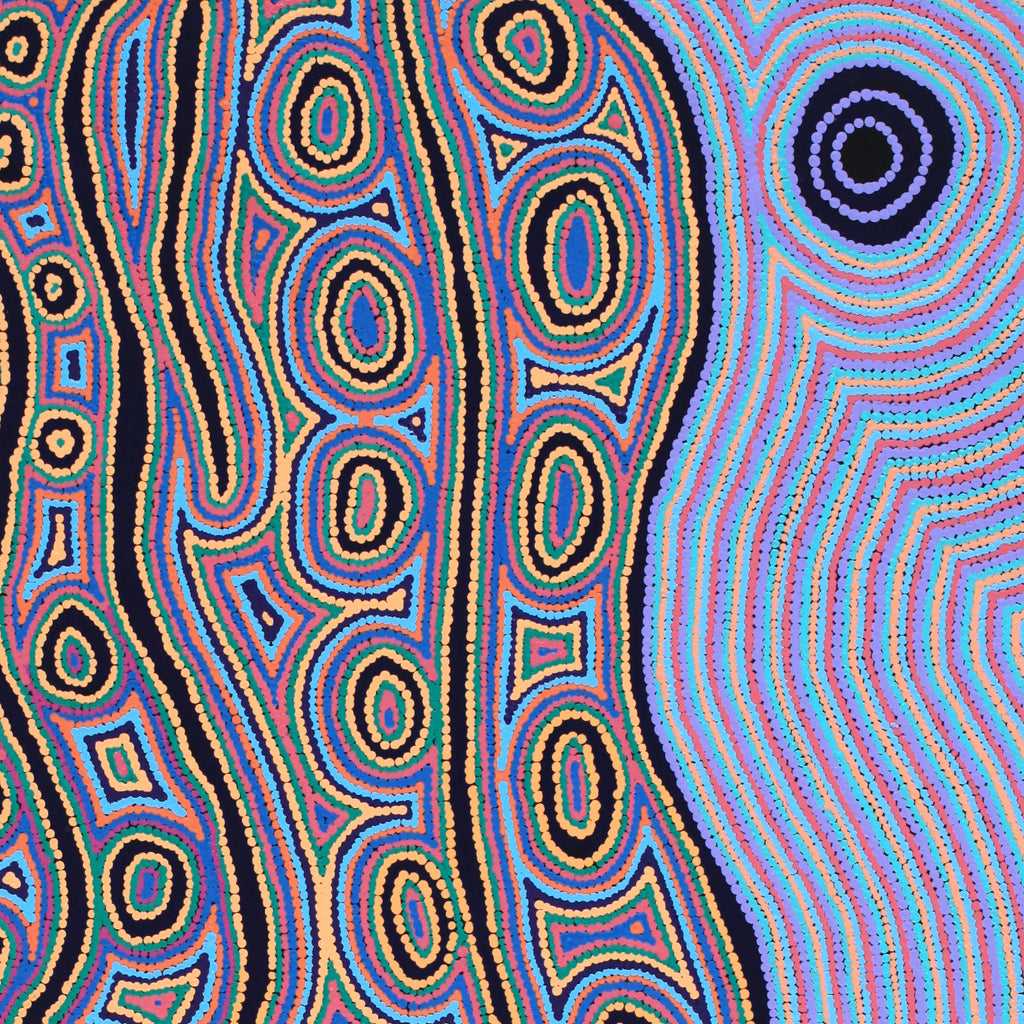Aboriginal Artwork by Rochelle Nakamarra Curtis, Yarla Jukurrpa (Bush Potato Dreaming) - Cockatoo Creek, 122x91cm