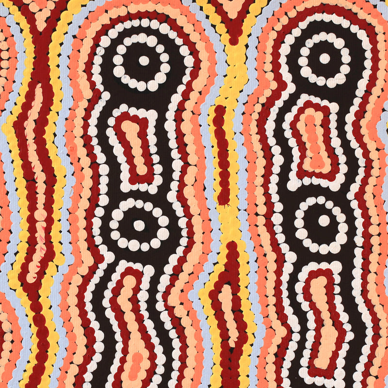 Aboriginal Artwork by Rochelle Nakamarra Curtis, Yarla Jukurrpa (Bush Potato Dreaming) - Cockatoo Creek, 30x30cm