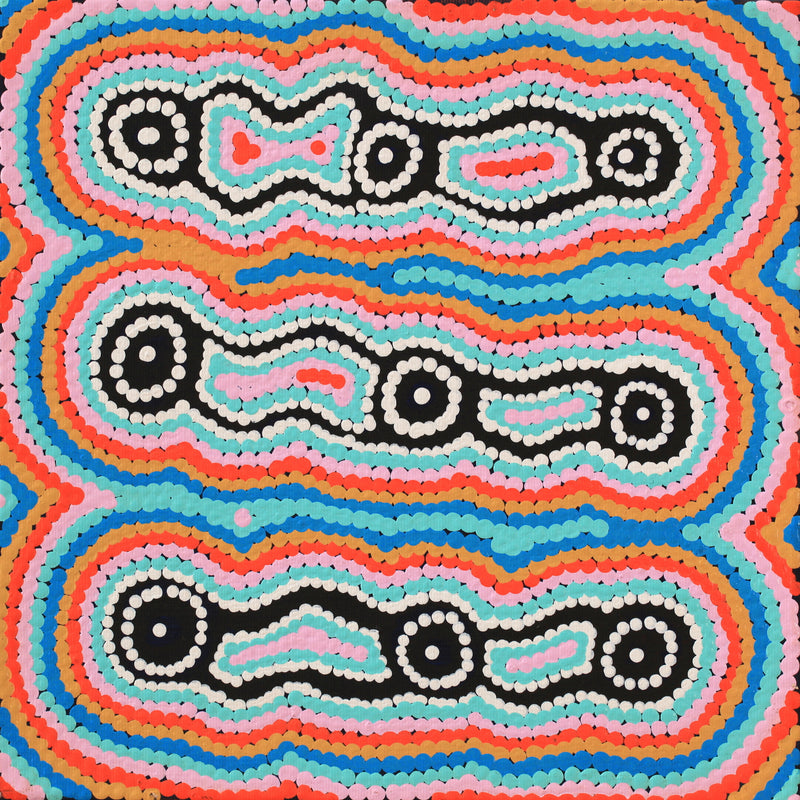Aboriginal Artwork by Rochelle Nakamarra Curtis, Yarla Jukurrpa (Bush Potato Dreaming) - Cockatoo Creek, 30x30cm
