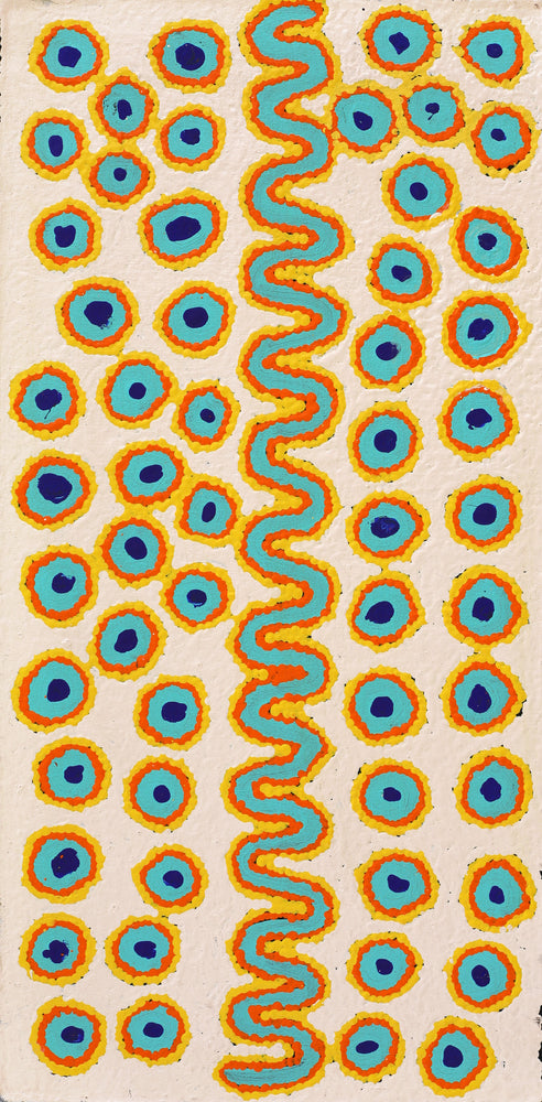 Aboriginal Artwork by Roschelle Nampijinpa Major, Warna Jukurrpa (Snake Dreaming), 61x30cm
