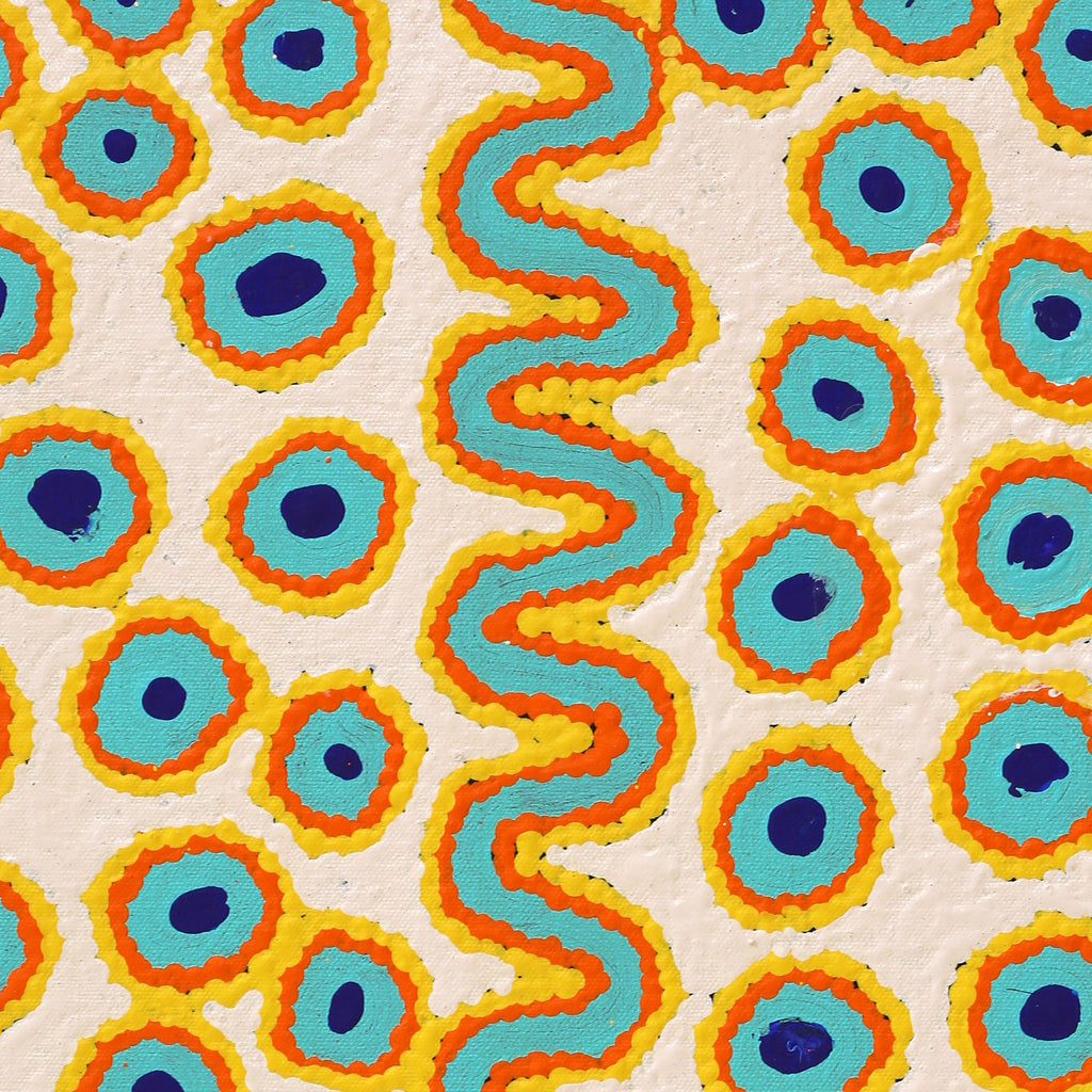 Aboriginal Artwork by Roschelle Nampijinpa Major, Warna Jukurrpa (Snake Dreaming), 61x30cm