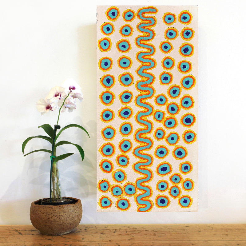 Aboriginal Artwork by Roschelle Nampijinpa Major, Warna Jukurrpa (Snake Dreaming), 61x30cm