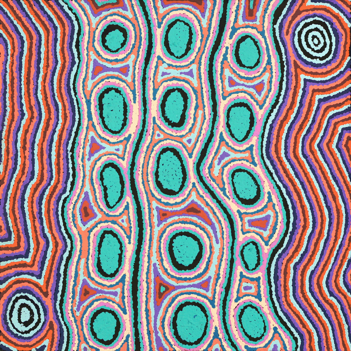 Aboriginal Art by Rochelle Nakamarra Curtis, Yarla Jukurrpa (Bush Potato Dreaming) - Cockatoo Creek, 61x61cm - ART ARK®