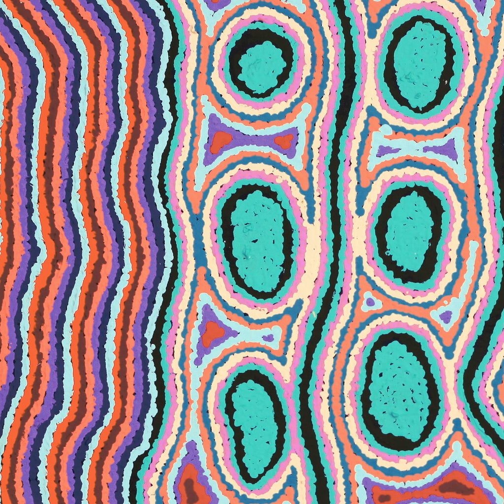 Aboriginal Artwork by Rochelle Nakamarra Curtis, Yarla Jukurrpa (Bush Potato Dreaming) - Cockatoo Creek, 61x61cm