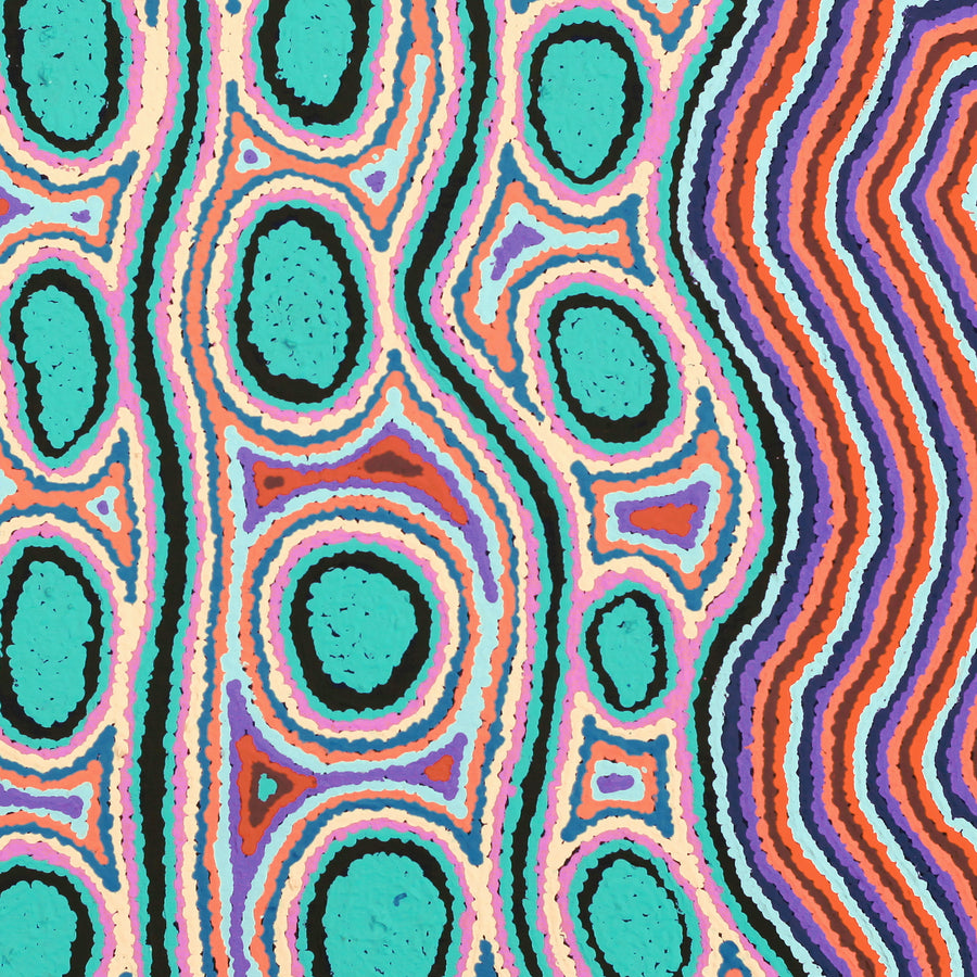 Aboriginal Artwork by Rochelle Nakamarra Curtis, Yarla Jukurrpa (Bush Potato Dreaming) - Cockatoo Creek, 61x61cm