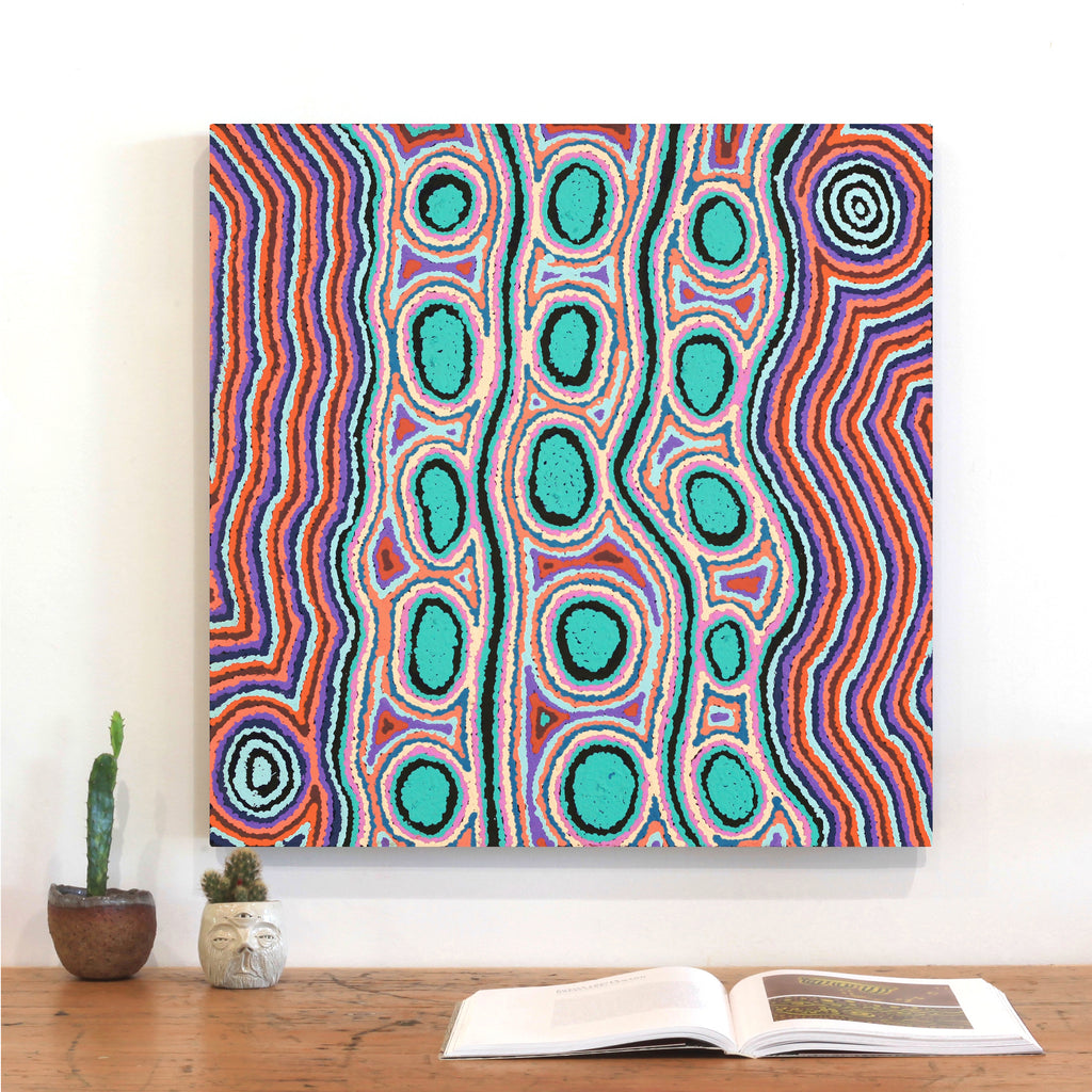 Aboriginal Artwork by Rochelle Nakamarra Curtis, Yarla Jukurrpa (Bush Potato Dreaming) - Cockatoo Creek, 61x61cm - ART ARK®