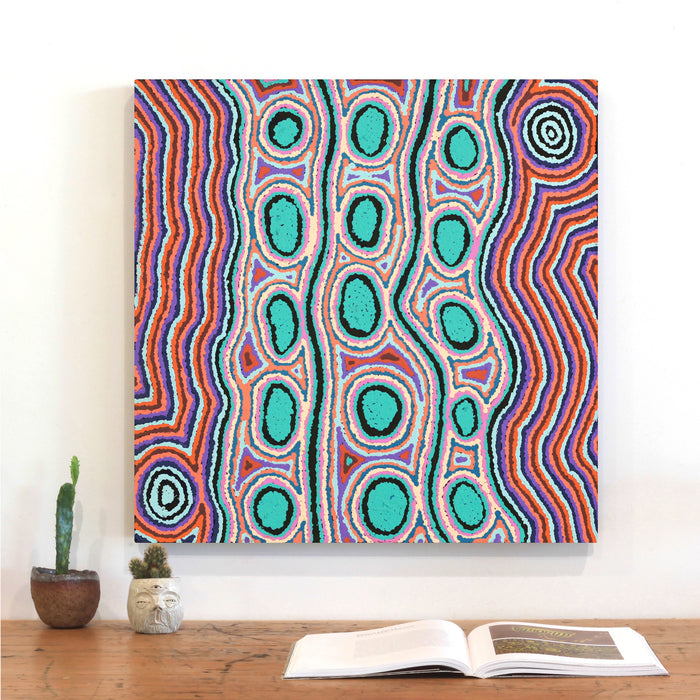 Aboriginal Art by Rochelle Nakamarra Curtis, Yarla Jukurrpa (Bush Potato Dreaming) - Cockatoo Creek, 61x61cm - ART ARK®