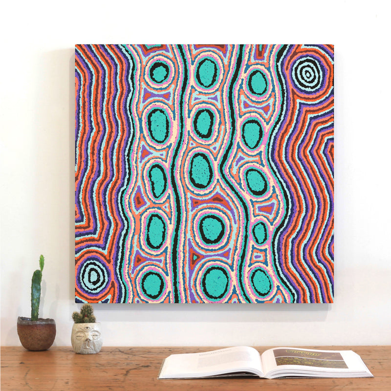Aboriginal Artwork by Rochelle Nakamarra Curtis, Yarla Jukurrpa (Bush Potato Dreaming) - Cockatoo Creek, 61x61cm