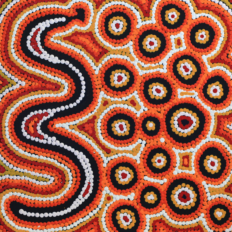 Aboriginal Artwork by Rochelle Nampijinpa Major, Warna Jukurrpa (Snake Dreaming), 30x30cm