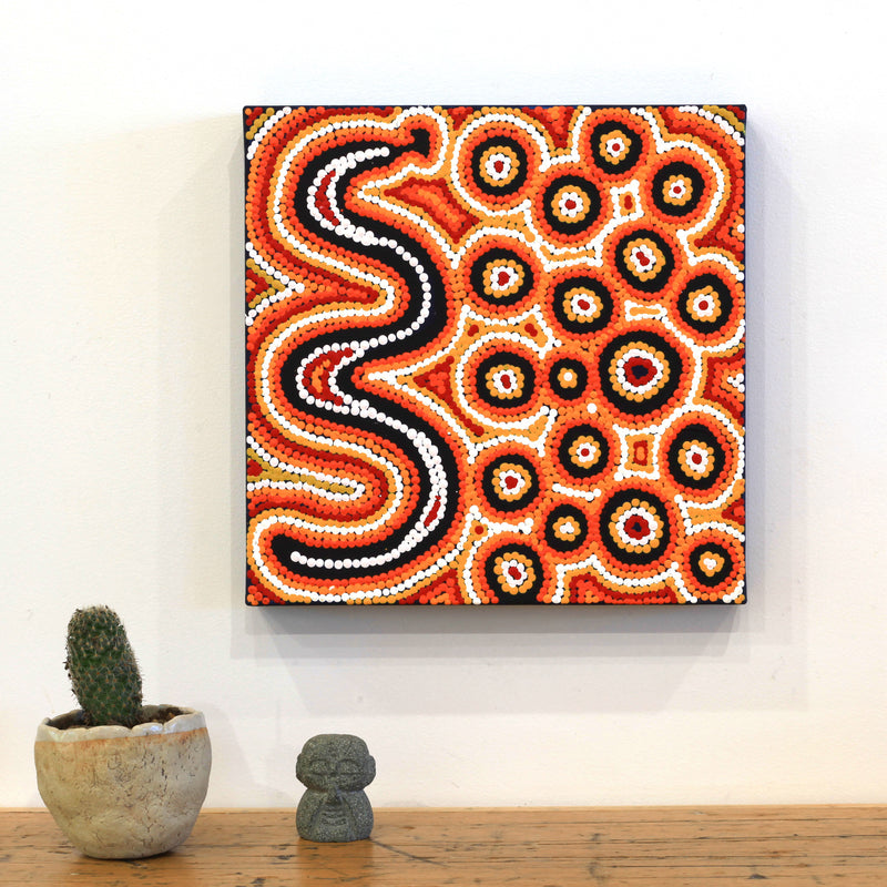 Aboriginal Artwork by Rochelle Nampijinpa Major, Warna Jukurrpa (Snake Dreaming), 30x30cm