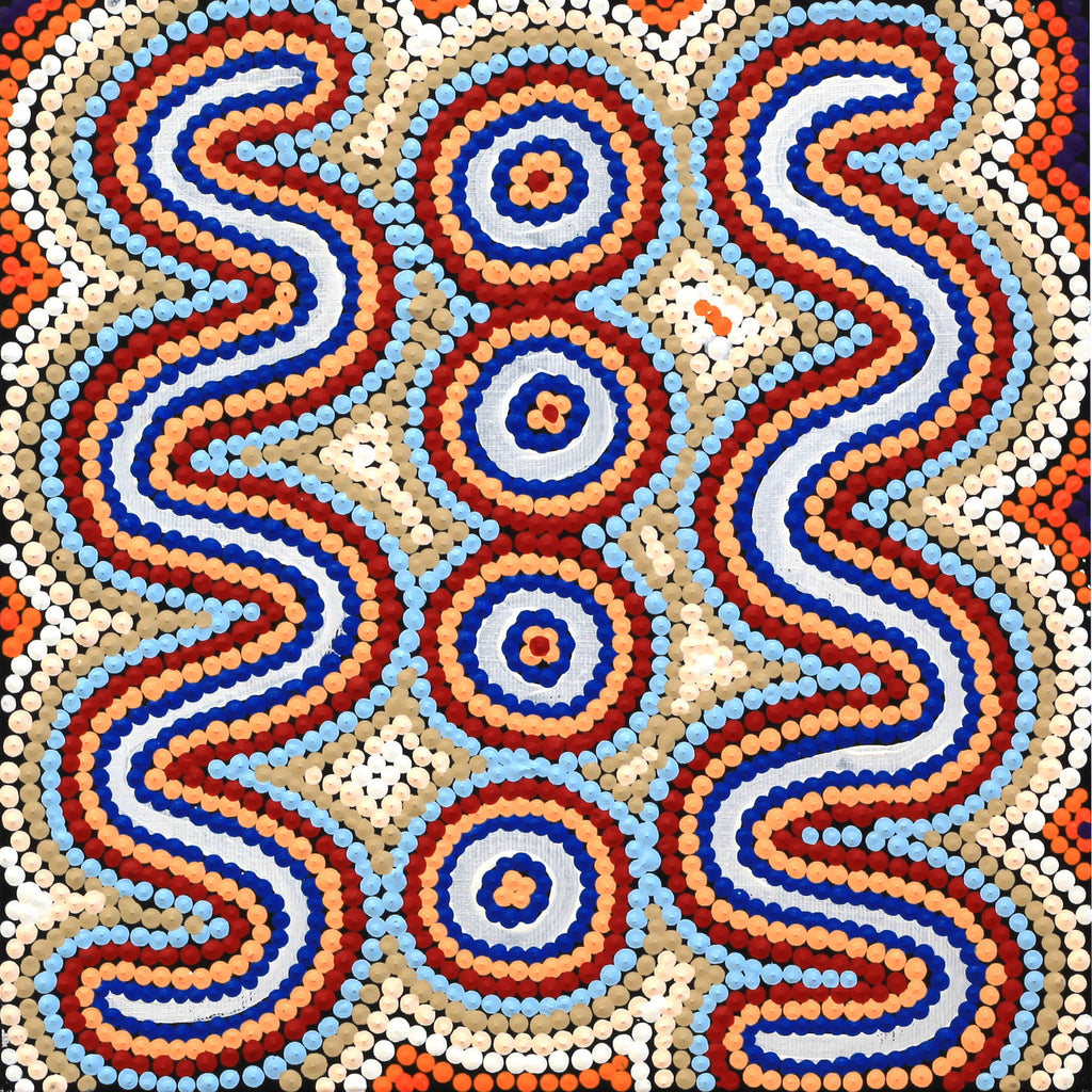 Aboriginal Artwork by Rochelle Nampijinpa Major, Warna Jukurrpa (Snake Dreaming), 30x30cm
