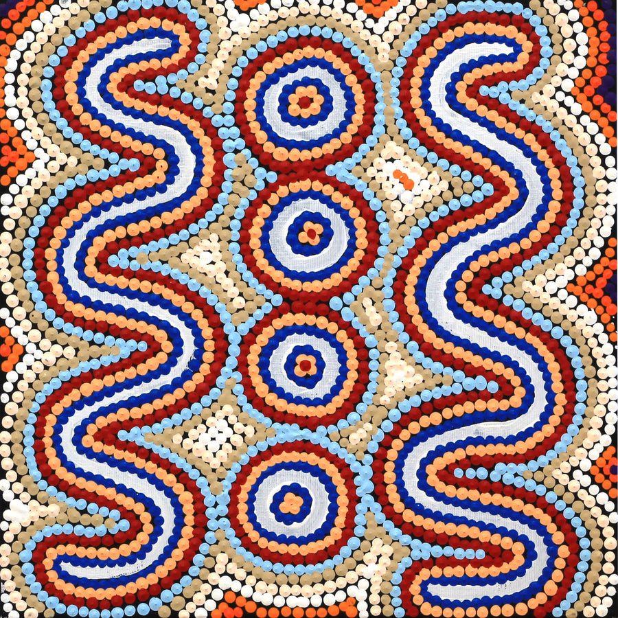 Aboriginal Artwork by Rochelle Nampijinpa Major, Warna Jukurrpa (Snake Dreaming), 30x30cm