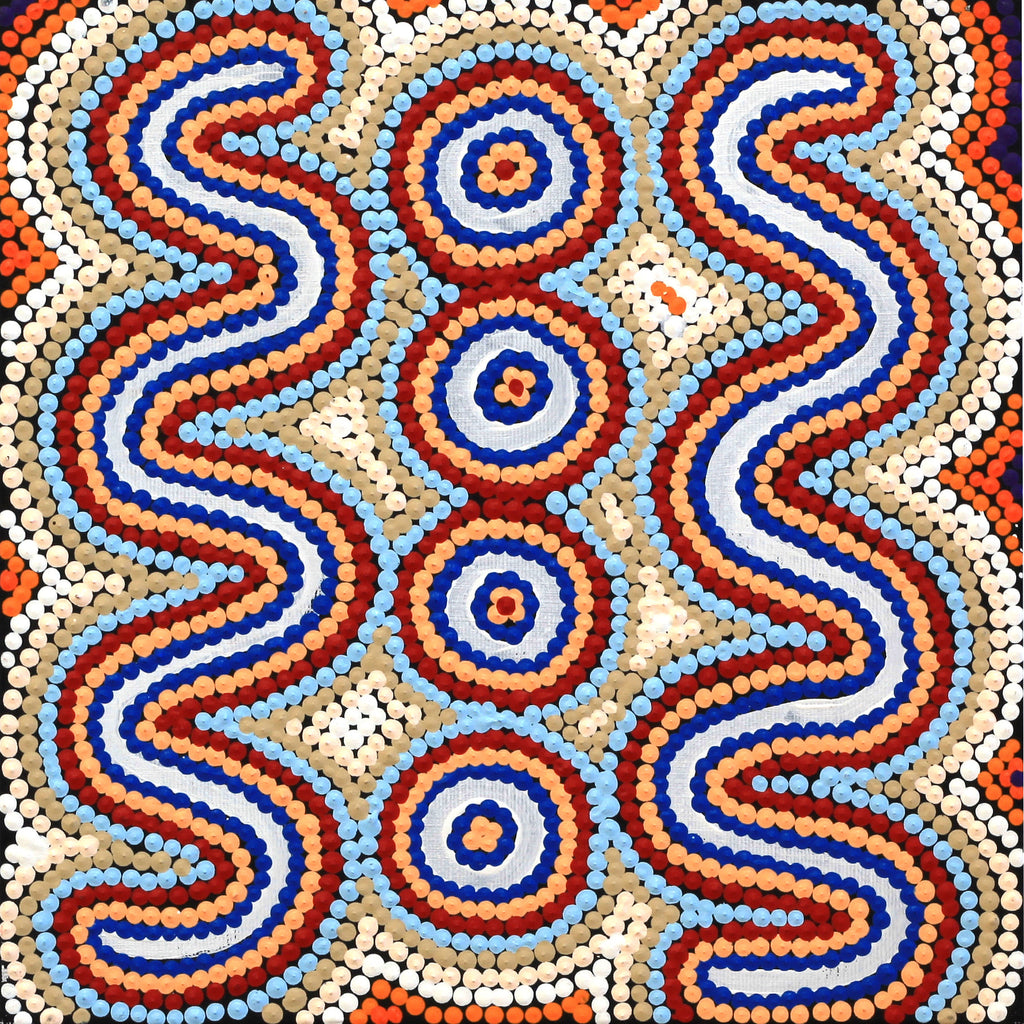 Aboriginal Artwork by Rochelle Nampijinpa Major, Warna Jukurrpa (Snake Dreaming), 30x30cm - ART ARK®