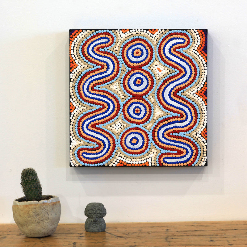 Aboriginal Artwork by Rochelle Nampijinpa Major, Warna Jukurrpa (Snake Dreaming), 30x30cm