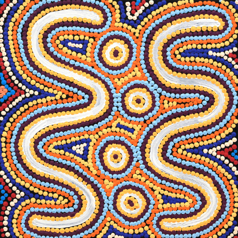 Aboriginal Artwork by Rochelle Nampijinpa Major, Warna Jukurrpa (Snake Dreaming), 30x30cm