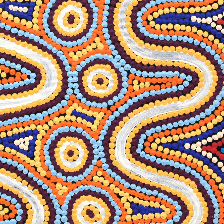 Aboriginal Artwork by Rochelle Nampijinpa Major, Warna Jukurrpa (Snake Dreaming), 30x30cm