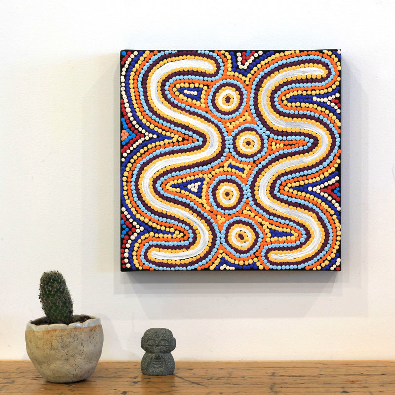 Aboriginal Artwork by Rochelle Nampijinpa Major, Warna Jukurrpa (Snake Dreaming), 30x30cm