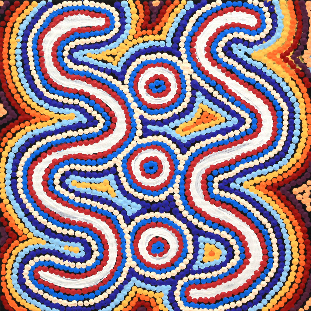 Aboriginal Art by Rochelle Nampijinpa Major, Warna Jukurrpa (Snake Dreaming), 30x30cm - ART ARK®