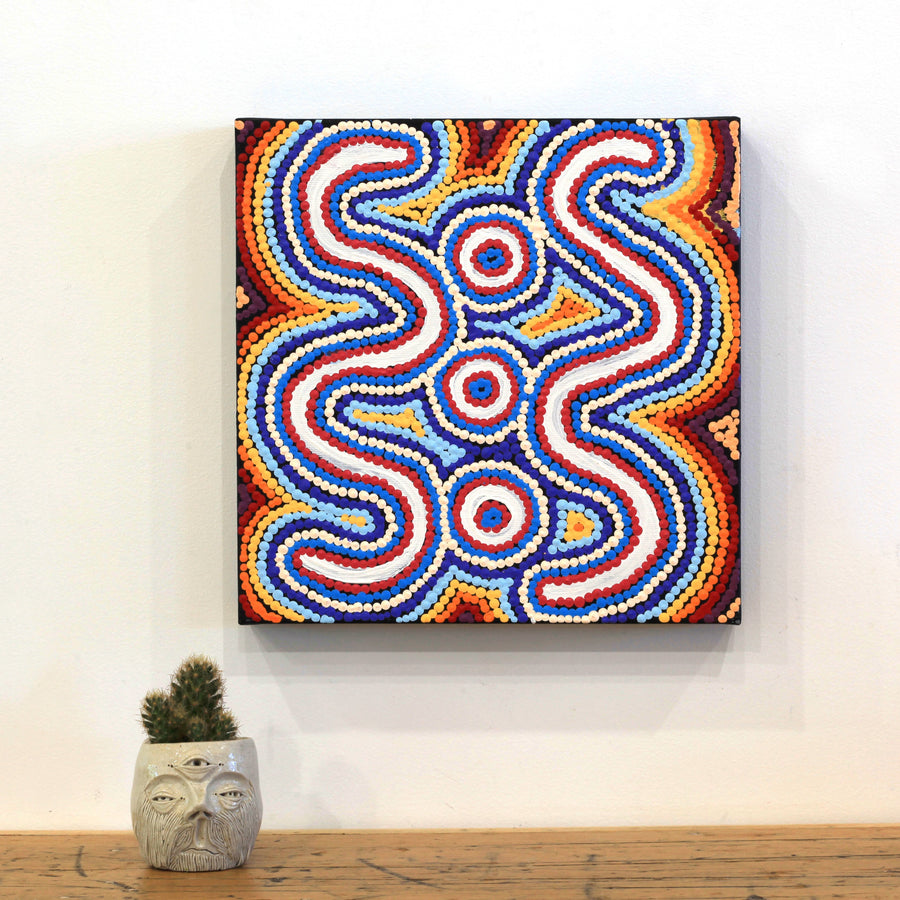 Aboriginal Artwork by Rochelle Nampijinpa Major, Warna Jukurrpa (Snake Dreaming), 30x30cm