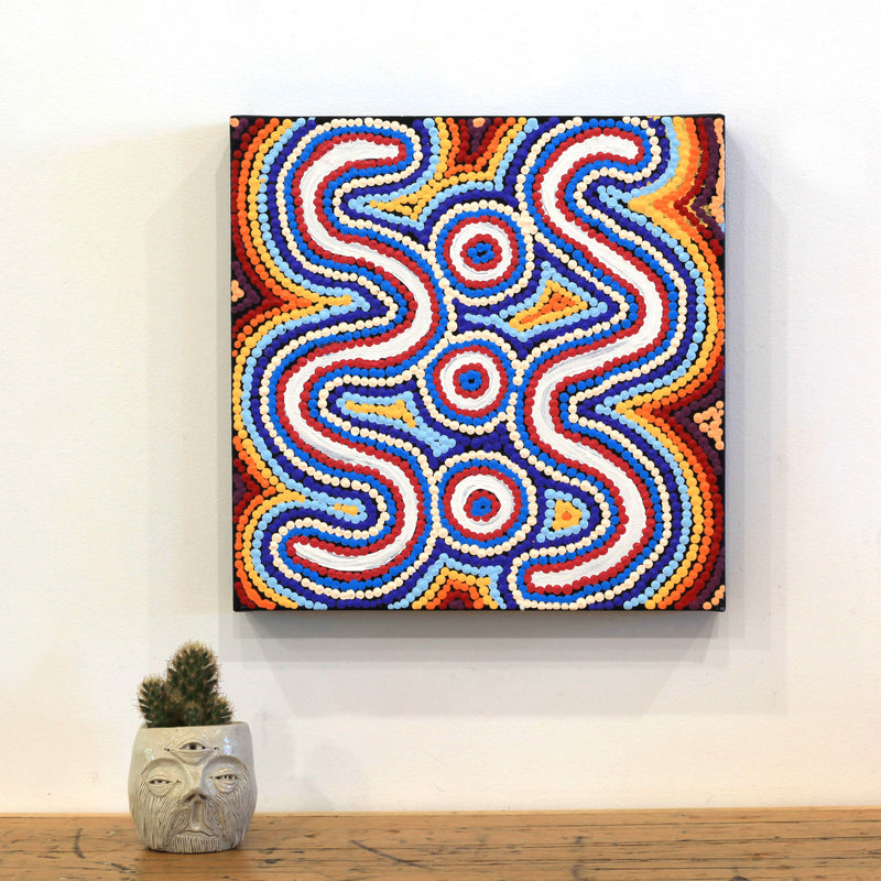 Aboriginal Artwork by Rochelle Nampijinpa Major, Warna Jukurrpa (Snake Dreaming), 30x30cm