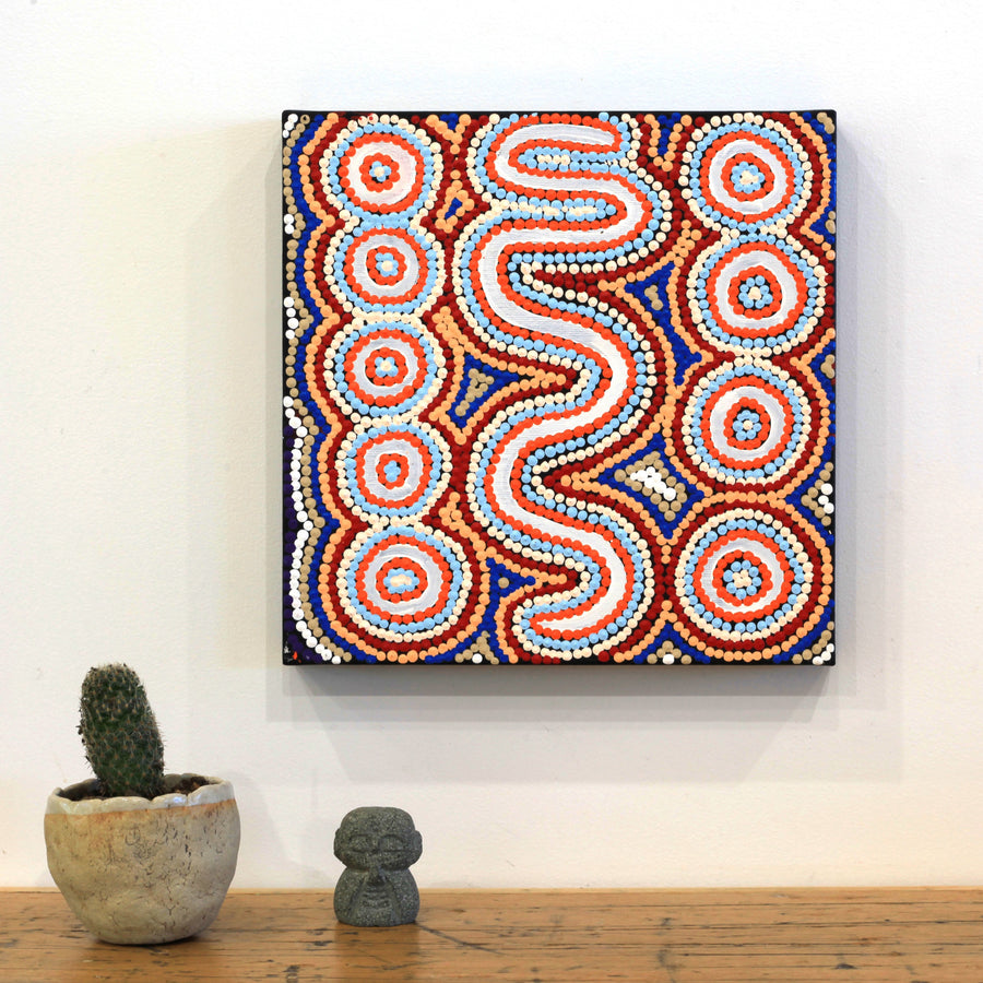 Aboriginal Artwork by Rochelle Nampijinpa Major, Warna Jukurrpa (Snake Dreaming), 30x30cm