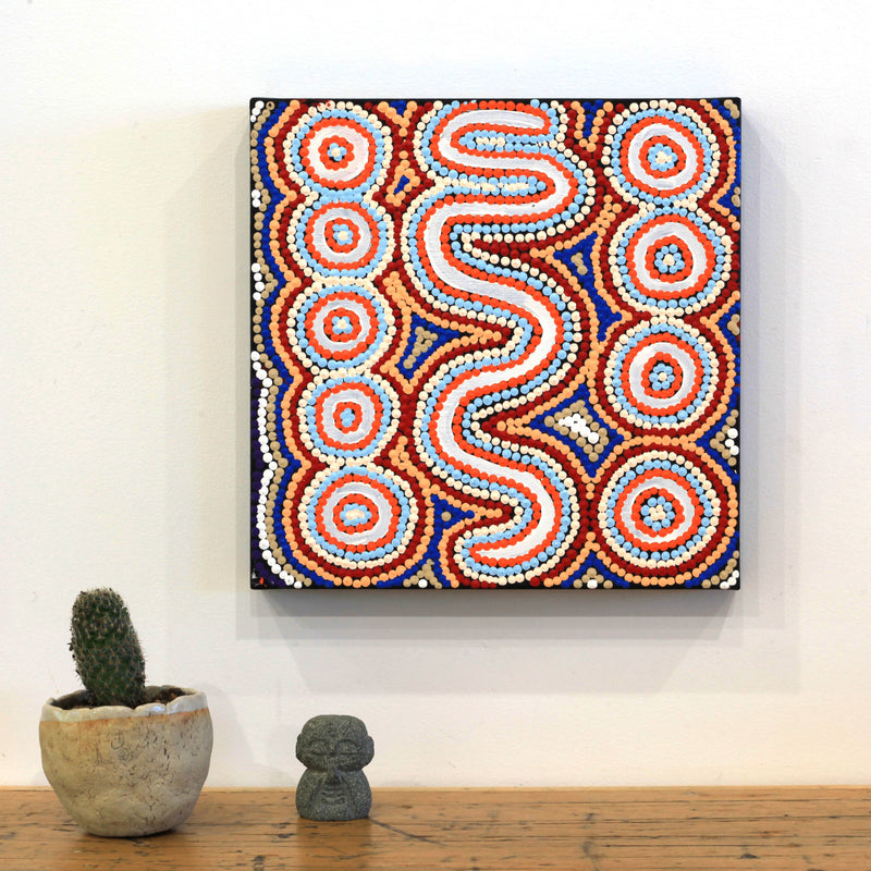 Aboriginal Artwork by Rochelle Nampijinpa Major, Warna Jukurrpa (Snake Dreaming), 30x30cm