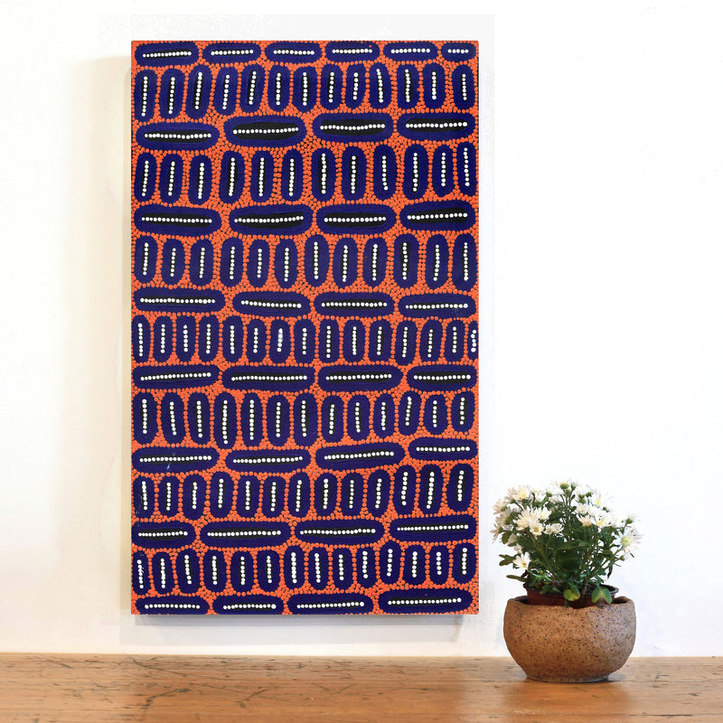 Aboriginal Artwork by Roderick Japangardi Green, Yankirri Jukurrpa (Emu Dreaming) - Ngarlikurlangu, 76x46cm