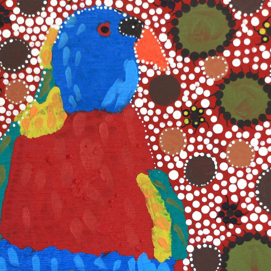 Aboriginal Artwork by Rosena Napaljarri Dickson, Birds that live around Yuendumu, 30x30cm