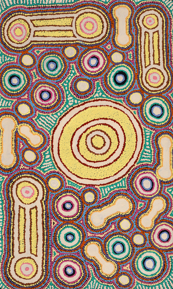 Aboriginal Artwork by Rosemary Peters, Sisters at Watarru, 101x61cm