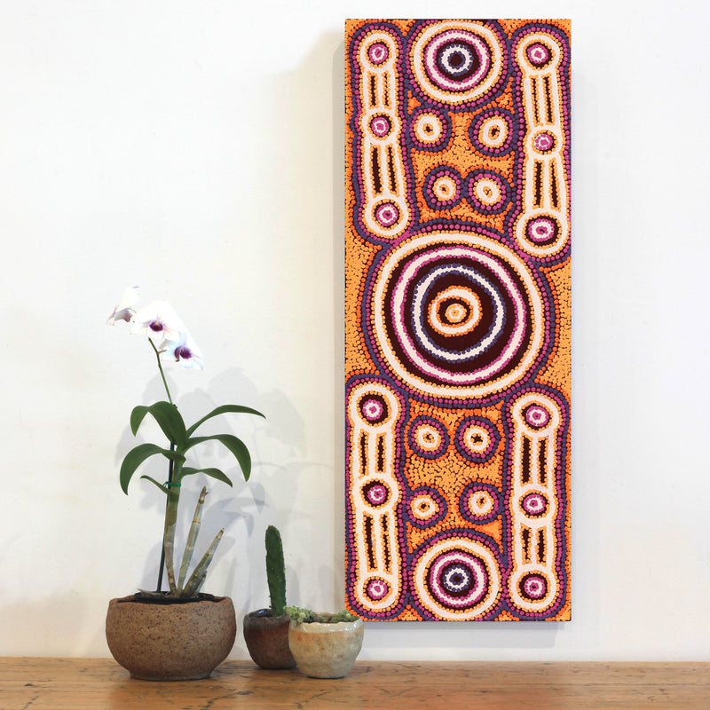 Aboriginal Artwork by Rosemary Peters, Waru at Watarru, 80x30cm