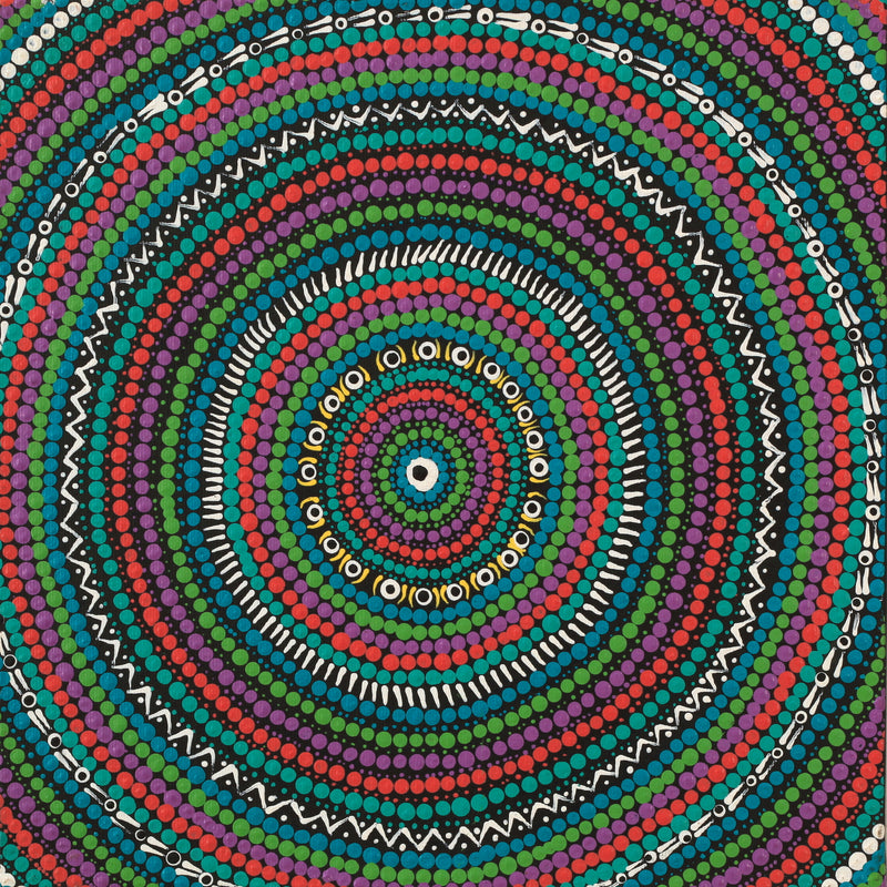 Aboriginal Artwork by Rosena Napaljarri Dickson, Wanakiji Jukurrpa (Bush Tomato Dreaming), 30x30cm