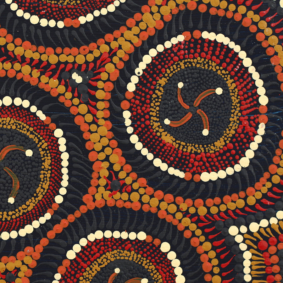 Aboriginal Artwork by Rosena Napaljarri Dickson, Wanakiji Jukurrpa (Bush Tomato Dreaming), 30x30cm