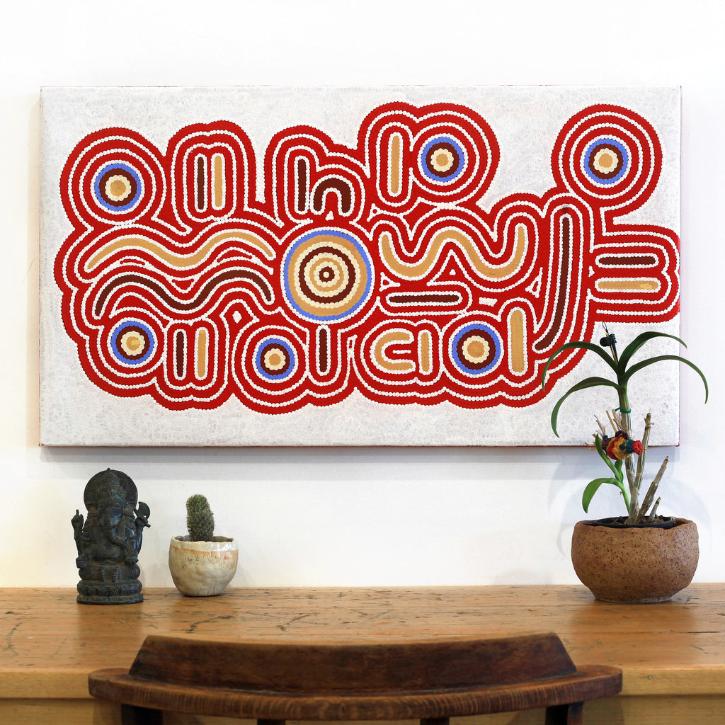 Aboriginal Artwork by Roseranna Napaljarri Larry, Janyanpartinya creek (Mount Campbell), 50x90cm