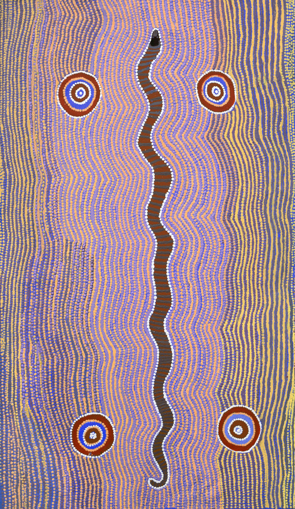 Aboriginal Artwork by Rosie Nangala Flemming, Ngapa manu Warna Jukurrpa (Water & Snake Dreaming), 107x61cm - ART ARK®