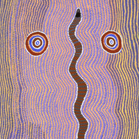 Aboriginal Artwork by Rosie Nangala Flemming, Ngapa manu Warna Jukurrpa (Water & Snake Dreaming), 107x61cm