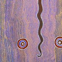 Aboriginal Artwork by Rosie Nangala Flemming, Ngapa manu Warna Jukurrpa (Water & Snake Dreaming), 107x61cm
