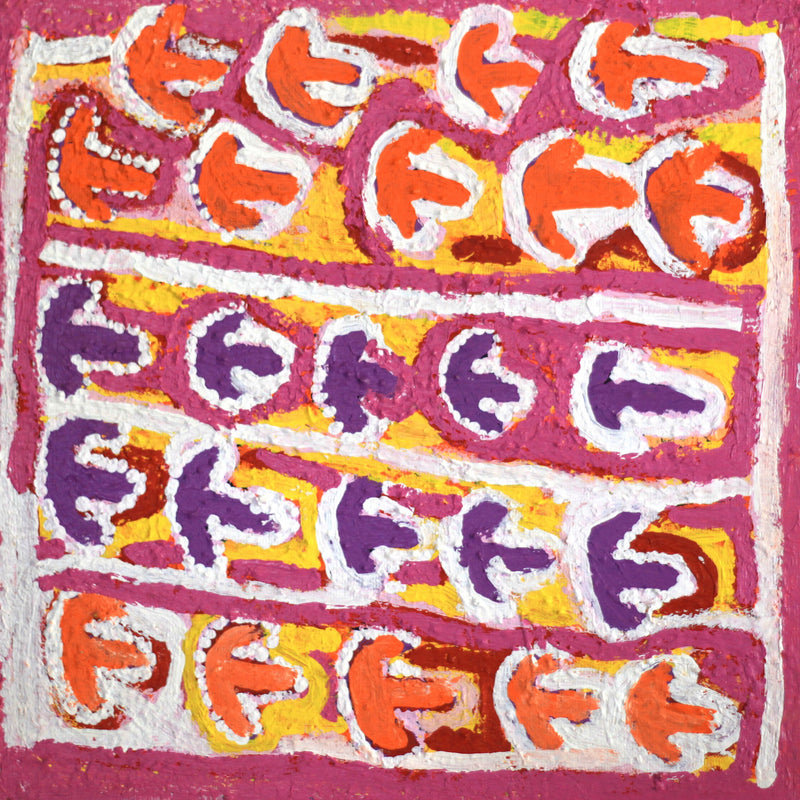 Aboriginal Artwork by Rosie Nangala Flemming, Yankirri Jukurrpa (Emu Dreaming) - Ngarlikurlangu, 30x30cm