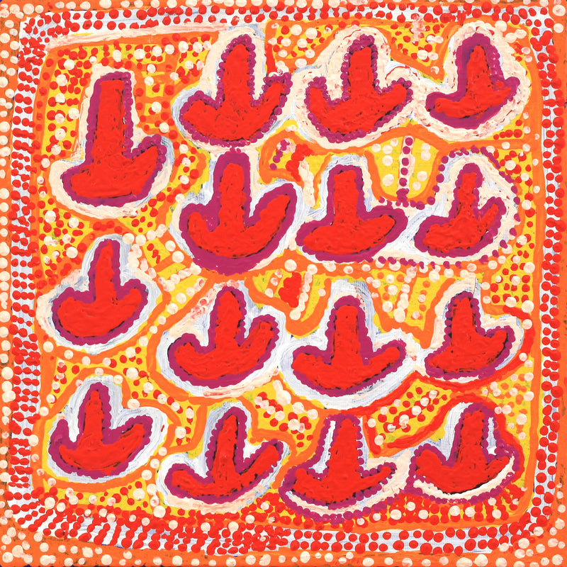 Aboriginal Artwork by Rosie Nangala Flemming, Yankirri Jukurrpa (Emu Dreaming) - Ngarlikurlangu, 30x30cm