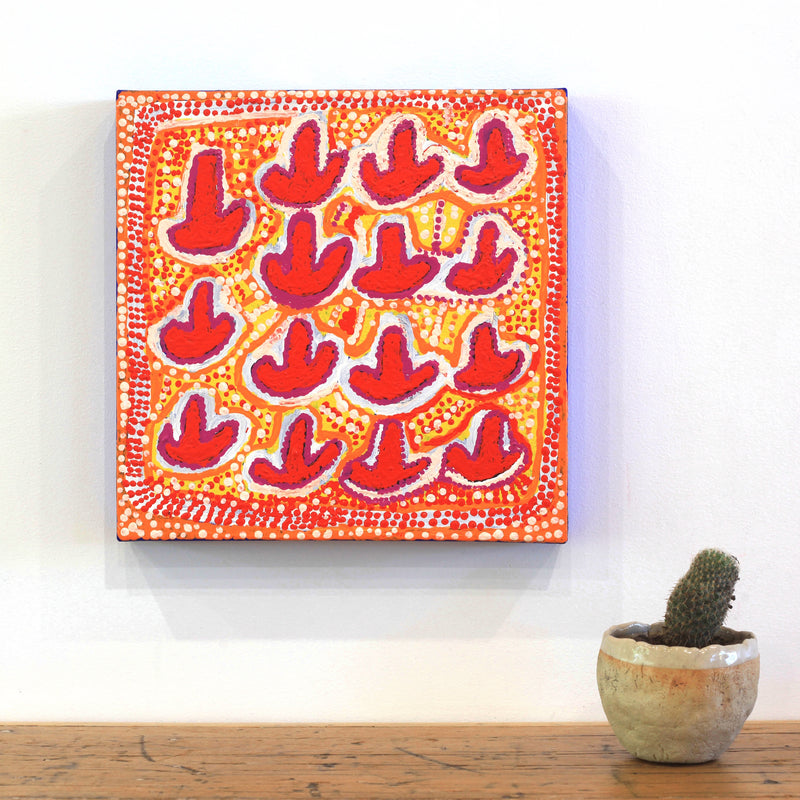 Aboriginal Artwork by Rosie Nangala Flemming, Yankirri Jukurrpa (Emu Dreaming) - Ngarlikurlangu, 30x30cm