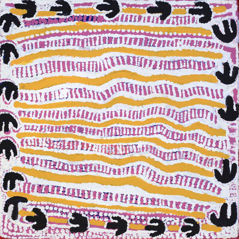 Aboriginal Artwork by Rosie Nangala Flemming, Ngapa Jukurrpa (Water Dreaming) - Pirlinyarnu, 30.5x30.5cm