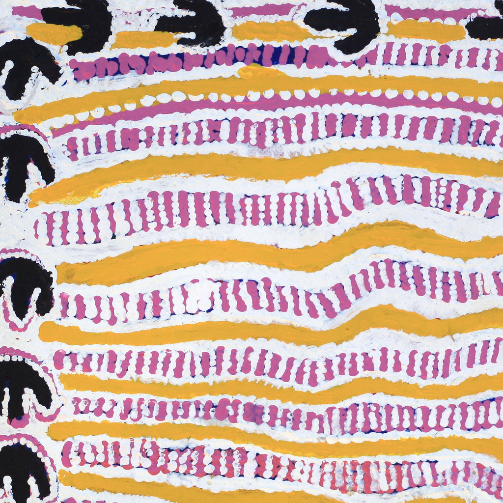 Aboriginal Artwork by Rosie Nangala Flemming, Ngapa Jukurrpa (Water Dreaming) - Pirlinyarnu, 30.5x30.5cm