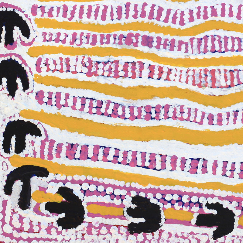 Aboriginal Artwork by Rosie Nangala Flemming, Ngapa Jukurrpa (Water Dreaming) - Pirlinyarnu, 30.5x30.5cm