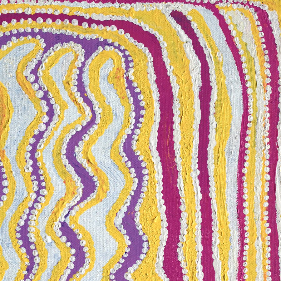 Aboriginal Artwork by Rosie Nangala Flemming, Ngapa Jukurrpa (water Dreaming) - Mikanji, 30.5x30.5cm