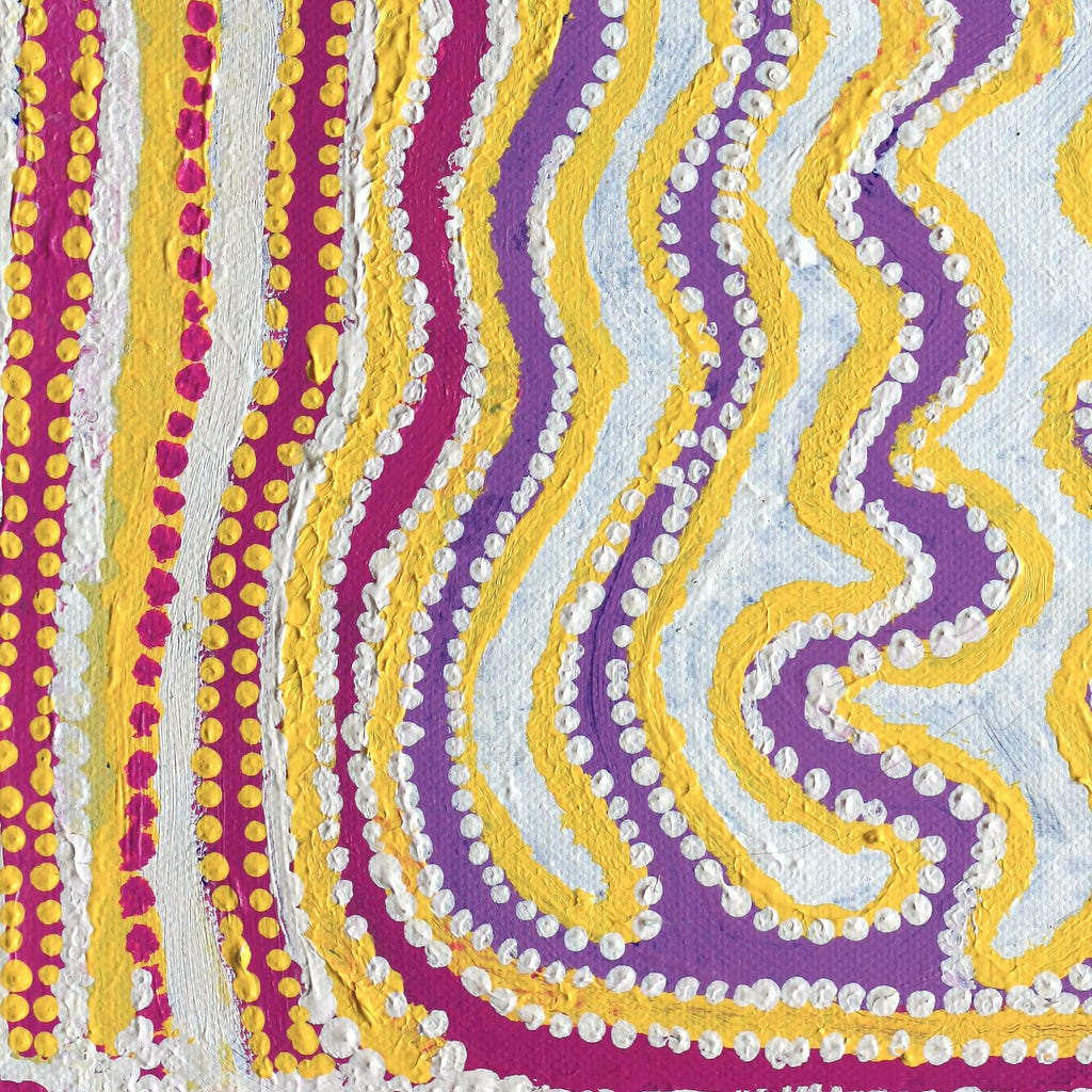 Aboriginal Artwork by Rosie Nangala Flemming, Ngapa Jukurrpa (water Dreaming) - Mikanji, 30.5x30.5cm - ART ARK®