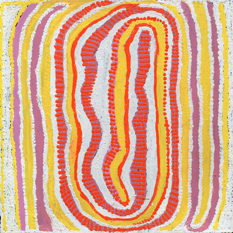 Aboriginal Artwork by Rosie Nangala Flemming, Ngapa Jukurrpa (water Dreaming) - Puyurru, 30.5x30.5cm