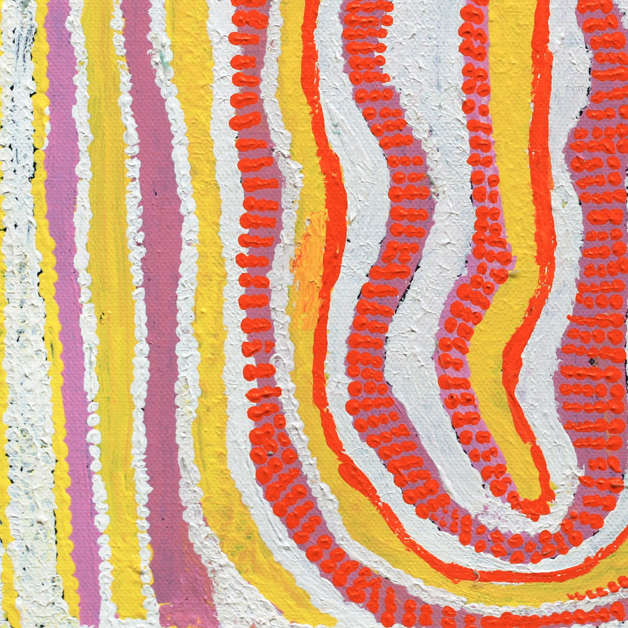 Aboriginal Artwork by Rosie Nangala Flemming, Ngapa Jukurrpa (water Dreaming) - Puyurru, 30.5x30.5cm